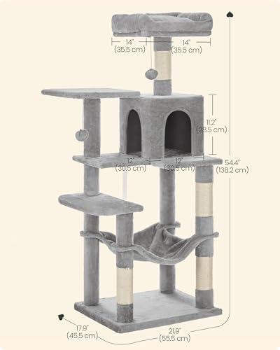 SONGMICS HOME Cat Tree for Indoor Cats, Multi-Level Cat Tower with Sisal Scratching Posts, Hammock and Condo, Light Gray - Image 7