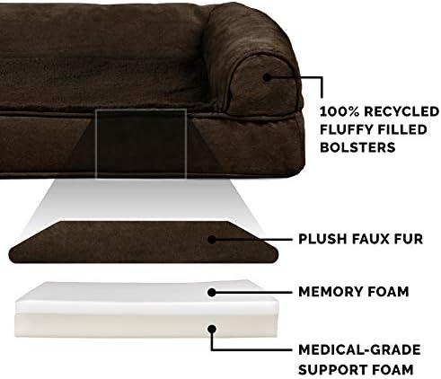 Furhaven Memory Foam Dog Bed for Medium/Small Dogs w/ Removable Bolsters & Washable Cover, For Dogs Up to 35 lbs - Plush & Suede Sofa - Espresso, Medium - Image 3