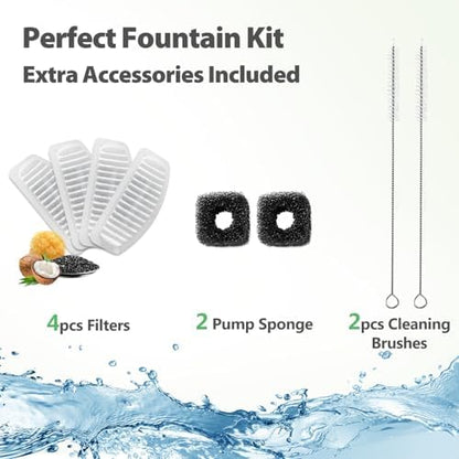 ORSDA Cat Water Fountain Stainless Steel, 2L Pet Fountain for Cats Inside, Dog Water Dispenser, Automatic Cat Drinking Fountains with 6 Replacement Filters for Cats, Small Dogs - Image 6
