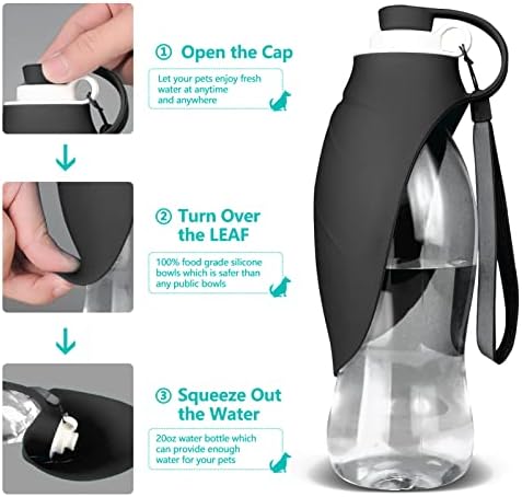 TIOVERY Dog Water Bottle, Portable Pet Water Dispenser Feeder Leak Proof with Drinking Cup Dish Bowl for Outdoor Walking, Hiking, Travel, 20OZ Water Bottle Fit for Small to Large Dogs and Cats Black - Image 4