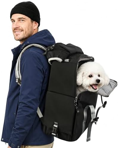 Cat Dog Backpack Carrier for Hiking Travel Portable Water-Repellent Pet Daypack for Dog Cat Below 7kg/15.5lbs -Black by DELTAMANN