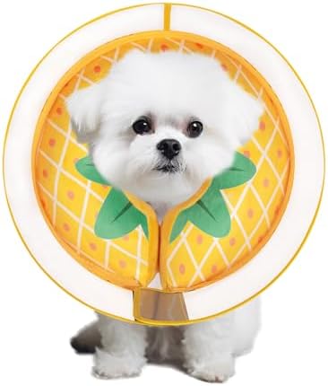 Inflatable Dog Cone Collar for Large Medium Small Dogs, Soft Dog Donut Collar Adjustable Recovery Cone for Pets After Surgery, Extra Enhanced Anti-Licking Guard Shield (Pineapple, Medium) by Mariyago