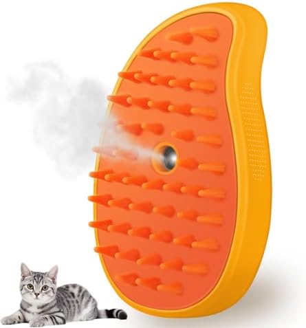 Cat Steam Brush, 3 in 1 Dog Steamy Brush Cleanser, Silicone Massage Grooming Comb, Pet Hair Cleaning Misting Comb for Cats Dogs(Mango Yellow) by Unknown