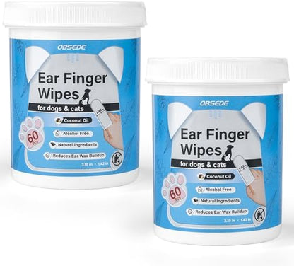 OBSEDE Ear Finger Wipes for Dogs & Cats, 120 Count, Alcohol Free Pet Care by OBSEDE