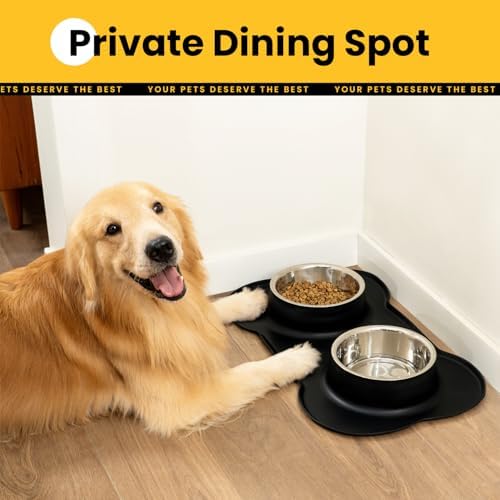 Conlun Pet Feeding Station, Silicone Mat, Spill Proof Bowls, L, Black - Image 4
