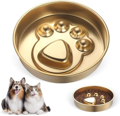 Golden Stainless Steel Slow Feeder Dog Bowls – Non-Slip Metal Dog Bowl for Large & Medium Breeds, Puppy Puzzle Feeder – 2 Cup Capacity for Small to Big Pets – Durable Slow Feed Dog & Cat Food Dish by Unknown