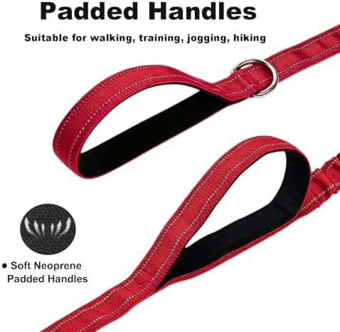 Bungee Shock Absorbing 5-6FT No Pull Heavy Duty Dog Leash, Red - Image 4