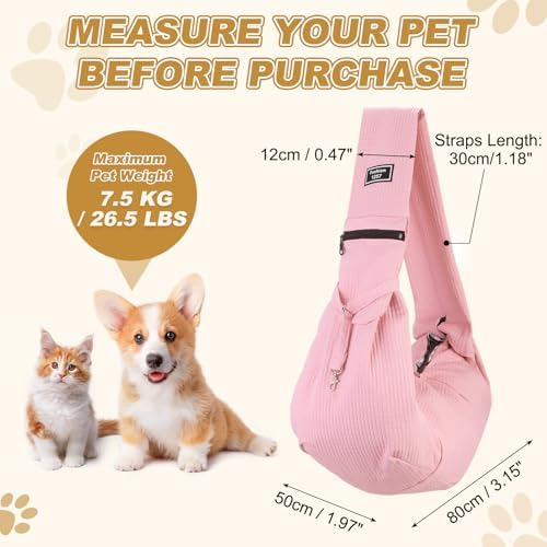 Dog Sling Carrier for Small Dogs and Cats Up to 16.5 Lbs, Soft Pouch Waterproof with Zipper Pocket Pet Cross Body Shoulder Bag, (Pink Red, 1 Pcs) Intended for Outdoor/Travel - Image 2