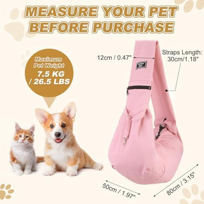 Dog Sling Carrier for Small Dogs and Cats Up to 16.5 Lbs, Soft Pouch Waterproof with Zipper Pocket Pet Cross Body Shoulder Bag, (Pink Red, 1 Pcs) Intended for Outdoor/Travel - Image 2