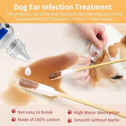 300 PCS 6 Inch Long Cotton Swabs in Box - Professional Large Cotton Swabs with Bamboo Handle - Double Sided Dog Ear Swabs - Specially Designed Big Cotton Swabs for Dog Ear, Cleaning Solution - Image 4