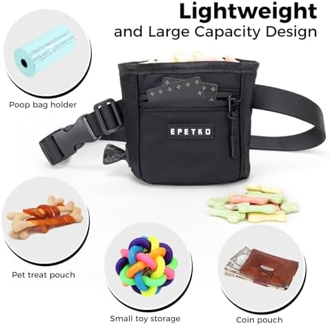 Dog Treat Pouch, Powerful Magnet Closure Device Dog Training Treat Bag Large Capacity Pet Treat Pouch with Poop Bag Dispenser Treat Bag for Dog Training with Metal Waistband Clip (Black) - Image 4