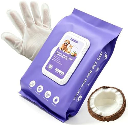 20 Pack Deodorizing Pet Cleaning Glove Wipes for Dogs and Cats,Cleaning Gloves with Coconut Oil for Paws, Face, Ears & Butt, Instant by Kovver