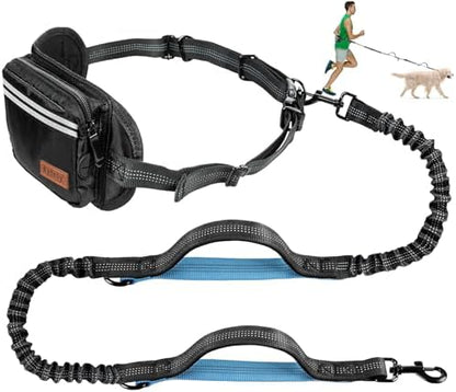 Kytely Hands Free Dog Leash with Zipper Pouch, Wide Padded Waist Dog Running Leash for Medium and Large Dogs, Dual Padded Handles, Retractable Bungee for Walking Jogging Training Hiking by Kytely