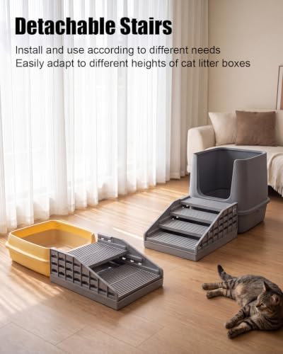 Adjustable Cat Stairs, Litter Box Step DIY Stackable with Litter Catcher & Anti-Tracking Grid, Non-Slip Cat Staircase for Senior Small Cats Kittens, Fit Most Litter Boxes (Grey) - Image 3