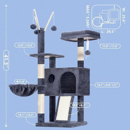 Hey-brother Cat Tree Tower with Removable Toys, Scratching Posts, MPJ008SG - Image 2