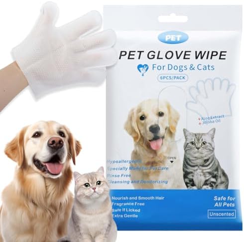 Disposable Pet Grooming Gloves 6 Pack, Waterless No Rinse Bathing Mitts, Deodorizing Pet Glove Wipes for Dogs, Cats, Puppies and Kittens, Home & Travel Use by Unknown