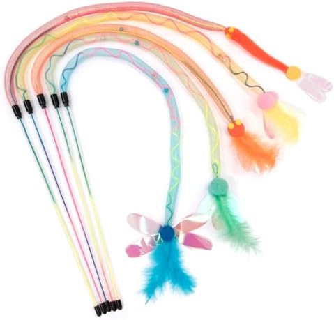 SONGWAY Cat Rainbow Wand Toy - Rainbow Cat Feather Toys with Bells, Colorful Mesh Teaser Wand with Feather Tail, Interactive Toys for Indoor Cats Kittens, Mixed Colors by SONGWAY