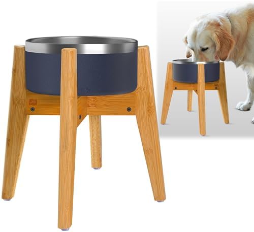 Dog Bowl Stand for Mid-Large Dogs | Adjustable, Bamboo, 12-inch High by ZPirates