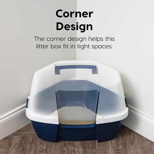 IRIS USA Large Corner Cat Litter Box, Space Saver, Navy/White - Image 3