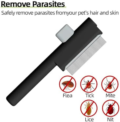 Marchul 2Pcs Pet Comb Flea Comb Set for Cats Dogs, Cat Grooming Brush with Release Button and Stainless Steel Round Teeth, Self-Cleaning Dog Combs for Removing Pet Hair, Knots & Loose Fur, Black - Image 4