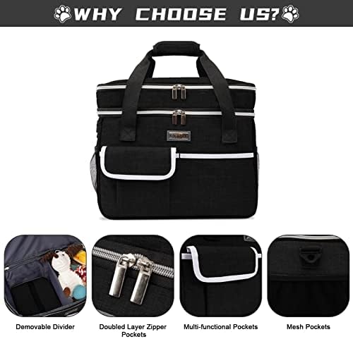 BAGLHER Dog Travel Bag for Supplies - Double-Layer Airline Approved Weekend Pet Travel Organizer Set for Dog and Cat Tote with 2 Pet Food Containers and 2 Collapsible Silicone Bowls Black - Image 4