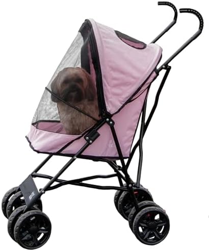 Pet Gear Travel Lite Plus Stroller, Compact, Easy Fold, No Assembly Required, Large Wheels for Cats and Dogs up to 15 pounds, Classic Pink by PetGear