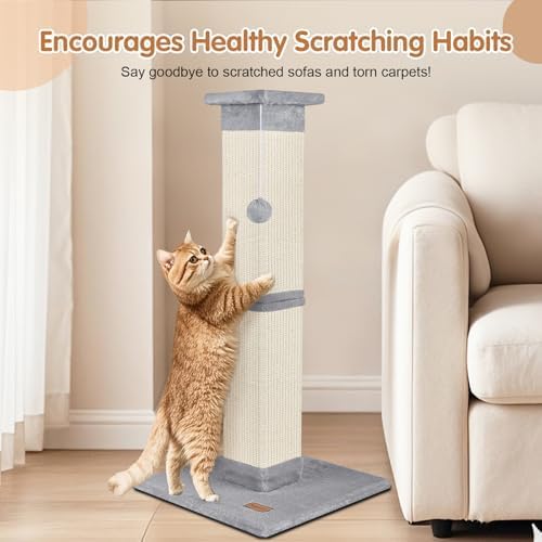 Cat Scratching Post 33 inch for Indoor Cats, High Cat Scratch Post Grey, Cat Tree for Full-Body Stretching, Protect Your Furniture - Image 3