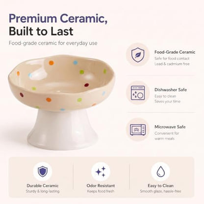 Mushroom Cat Bowl, Elevated Ceramic Cat Bowl, Confetti - Image 3