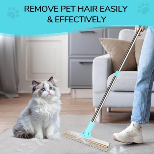 Carpet Rake for Pet Hair Removal, 2 in 1 TPU and Copper Rake Teeth, Adjustable Long Handle, Double-Sided Reusable Dog Cat Fur Remover with Hair Removal Glove, Pet Fur Rake for Rugs, Mats - Image 7