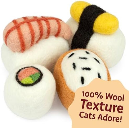 Woolbuddy Wool Cat Toys (Big Sushi 4 PCS) for Indoor Cat Kitten Catnip-Free - Image 5