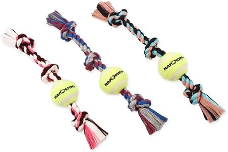 Mammoth Flossy Chews Color 3 Knot Tug w/Standard Tennis Ball – Premium Cotton-Poly Tug Toy for Dogs, Interactive Rope Dog Toy for Medium Dogs - 20” , Multi color - Image 5