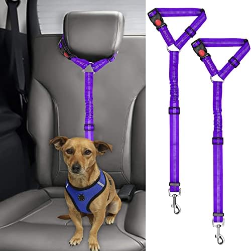 BWOGUE 2 Pack Dog Seat Belt for Car, Elastic Headrest Restraint by BWOGUEPetHome