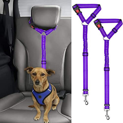 BWOGUE 2 Pack Dog Seat Belt for Car, Elastic Headrest Restraint by BWOGUEPetHome