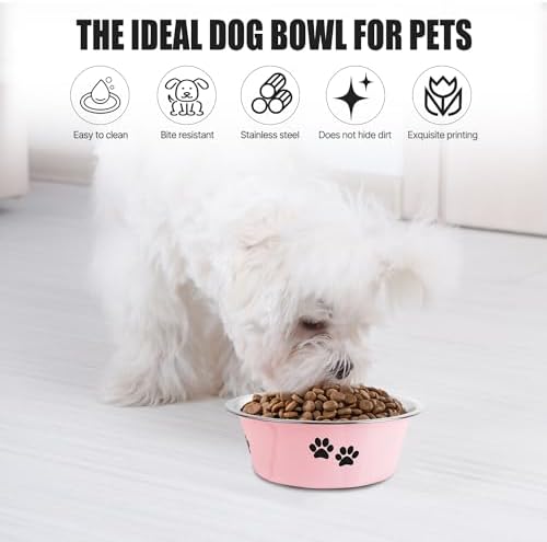 Stainless Steel Dog Bowls, Nonslip Rubber Bottom No Spill Proof Skid Metal Insulated Dog Bowls for Large Medium Small Breed Dogs (Pink, 3.6 Cups/29 OZ) - Image 2