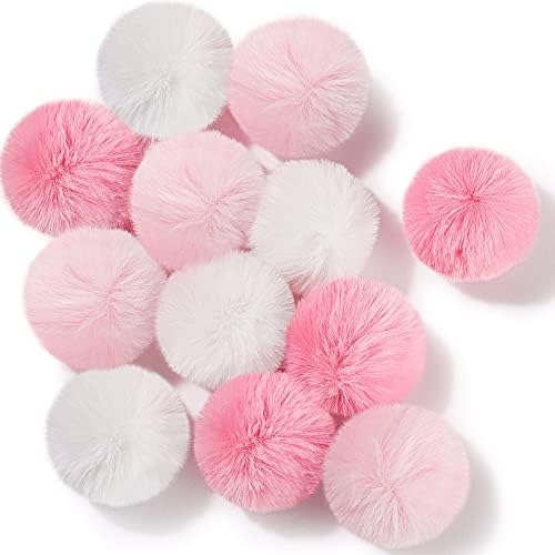 Weewooday 12 Pcs Large Fuzzy Cat Pom Pom Balls Plush Toys, Pink, White by Weewooday