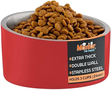 Master Pet Supply Stainless Steel Slanted Dog Cat Food Bowl 24 oz Crimson by MasterPetSupply