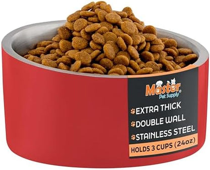 Master Pet Supply Stainless Steel Slanted Dog Cat Food Bowl 24 oz Crimson by MasterPetSupply