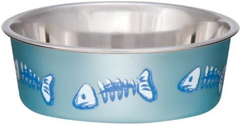 Loving Pets Bella Bowl Designer & Expressions, Cat Bowl, X-Small, Skeleton Design, Metallic Ocean Blue by Loving+Pets