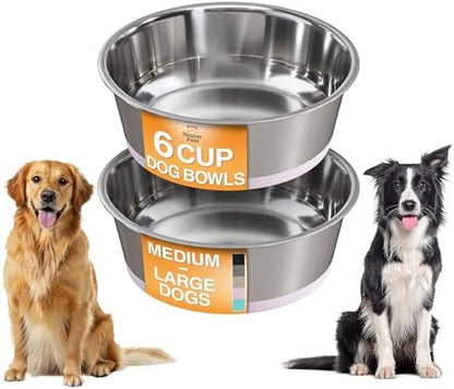 Neater Pet Brands Stainless Steel Dog Bowls with Non-Slip Rubber Bottom – Set of 2, 6 Cup (48 oz), Pink - Heavy Duty Metal Dog Bowl, Dishwasher Safe, Food or Water Bowl, Ideal for Large Dogs by NeaterPetBrands