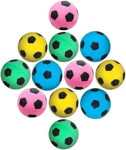 Vila Cat Soccer Balls, Feline Entertainment and Enrichment, Physical, and Mental Workout, Kitty’s Silent Companion, Foam Sponge, Pink, Yellow, Green, Blue, 1.5” -2” (Diameter), 12 Pcs per Pack  by Vila