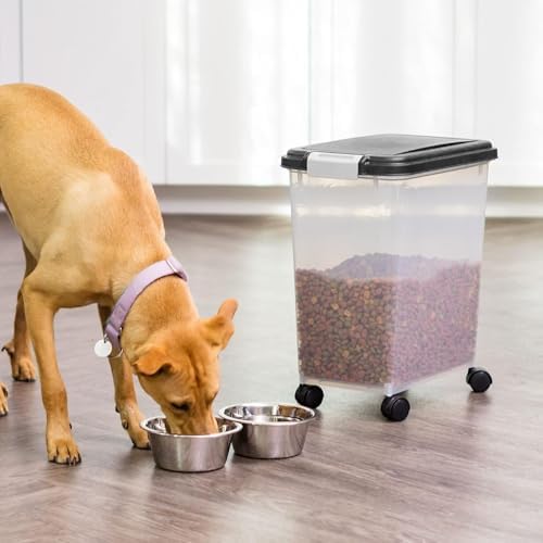 IRIS USA Airtight Pet Food Storage Rolling Container, 30 lb Capacity, Black - Image 2