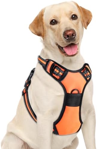 No Pull Dog Harness, Adjustable Reflective Front Clip Pet Vest with Easy Control Handle for Medium Large Dogs (Orange,M) by Unknown
