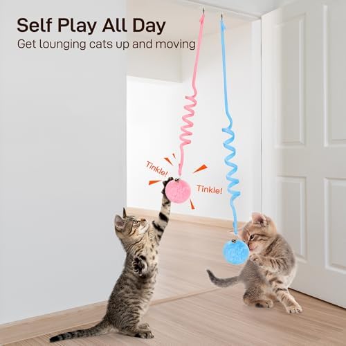 Potaroma Hanging Fluffy Cat Catnip Ball Toys 3 Pcs with Bell, Interactive Cat Teaser Retractable Toys Indoor Kitten Play Chase Exercise Physical Stimulation - Image 2
