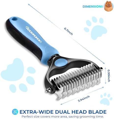 Undercoat Rake for Dogs & Cats, Dematting Comb with Extra Wide Double-Sided Stainless Steel Teeth for Detangling, Deshedding, Brushing, Thinning & Removing Shed Fur, Knots, Mats, and Tangles in Pets - Image 3