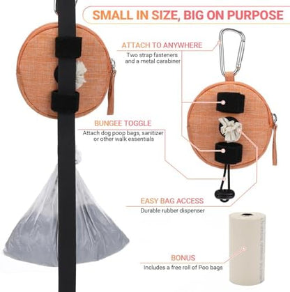 Dog Poop Bag Holder for Leashes- Dog Treat Pouch with Waterproof Zipper,Puppy Training Small Bag with Carabiner & Bungee Toggle,Two Pockets for Dry or Wet Treats-Pet Travel Walking Essentials (Orange) - Image 4