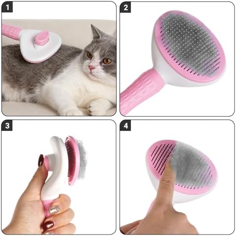 1Pc Cat Hair Brush Pet Grooming Tool Skin Friendly Deshedding Brush Self Cleaning Slicker Brush with Release Button for Dogs and Cats Easy Clean Pink 7.48 x 3.94 in - Image 5