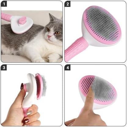 1Pc Cat Hair Brush Pet Grooming Tool Skin Friendly Deshedding Brush Self Cleaning Slicker Brush with Release Button for Dogs and Cats Easy Clean Pink 7.48 x 3.94 in - Image 5