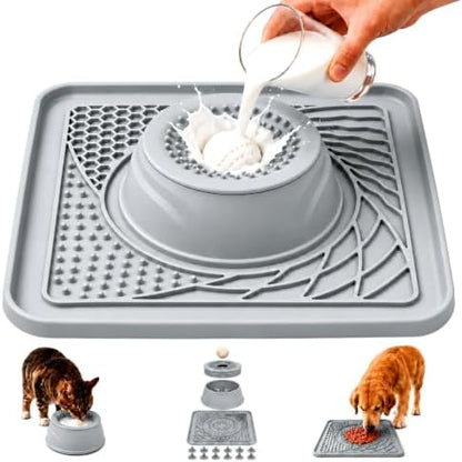Mo'mota Silicone Slow Feeder Dog Bowls for Soft Treat, Non-Slip Bone Broth Dog Licking Bowl with Rolling Ball, Puppy Lick Bowls for Dietary Supplement/Post-op Nutrition (Gray) by Momota