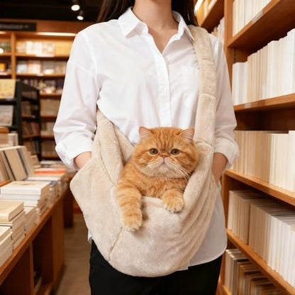 Cat Carrier Slings Soft Puppy Carrying Bag for Outdoor Travel Pet Boby Holder Hands Free for Small Dogs Kittens, Ivory - Image 5