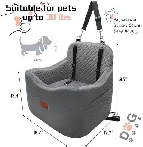 Dog Booster Car Seat for Dogs under 35lbs,Elevated Pets Seat with Safety Strap,Ultra Soft Fabric and Memory Foam Car Dog Bed,Safety,Comfy,Non-Slip&Washable Carseat Cushion for Travel,Cars,SUV.(H-Grey) - Image 2